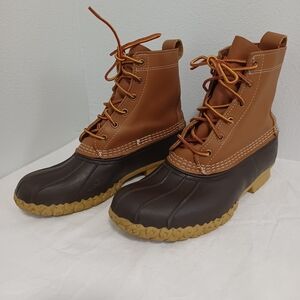 L.L.BEAN Women's buck boots Brown/tan rubber leather Lace-up size 8
